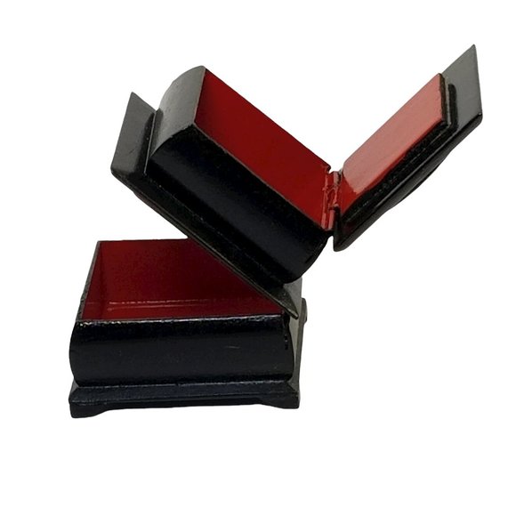 Russian Black Lacquer Double Compartment Trinket Box Hand-Painted Folk-Art Scene - Picture 5 of 11